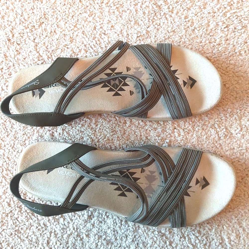 Sketchers Green Lightweight Strappy Ankle Strap Memory Foam Sandals 9